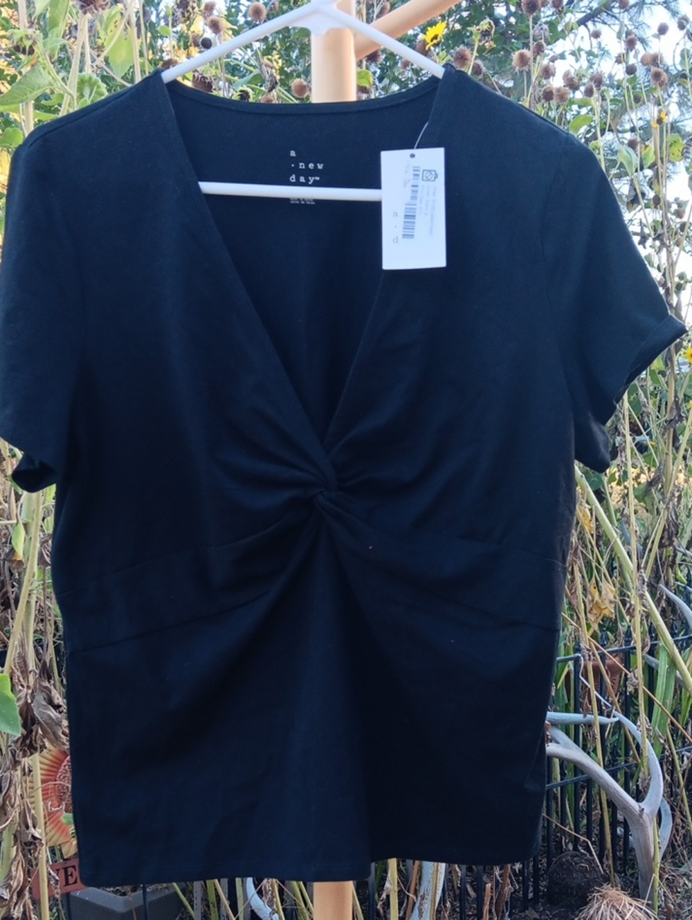 a new day Black Twist-Knot Short Sleeve Top